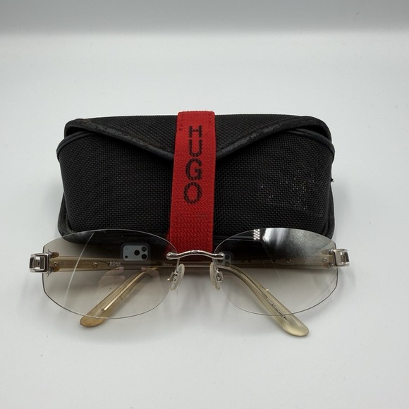 Vintage Y2K Hugo‎ Boss Rimless Sunglasses Gold HB13217 Japan 135mm W/Case main image 5